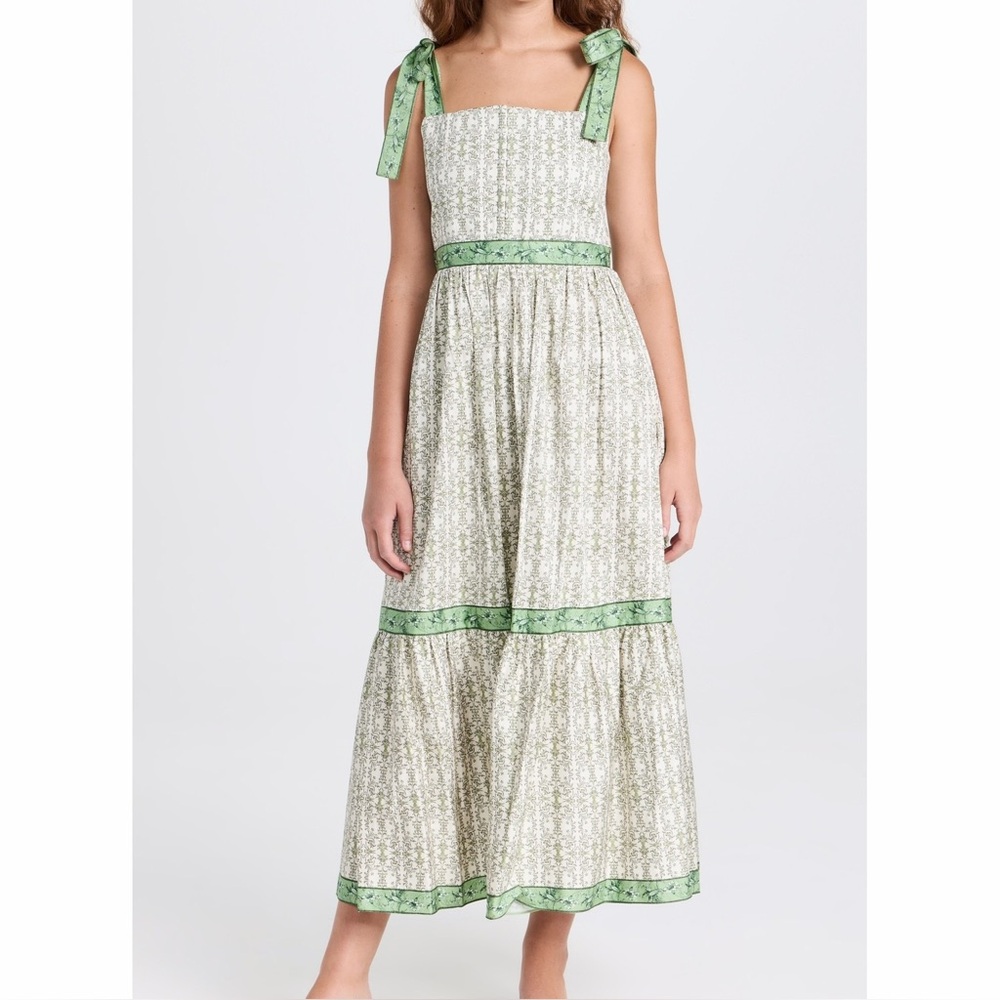 Alice + Olivia Breslin Corset Midi Dress Green Republic Geo Floral Print 2